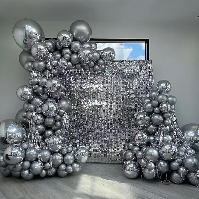 412pcs Metallic Silver Balloon Garland Arch Kit 18 12 10 5 Inch Different Sizes - Image 4
