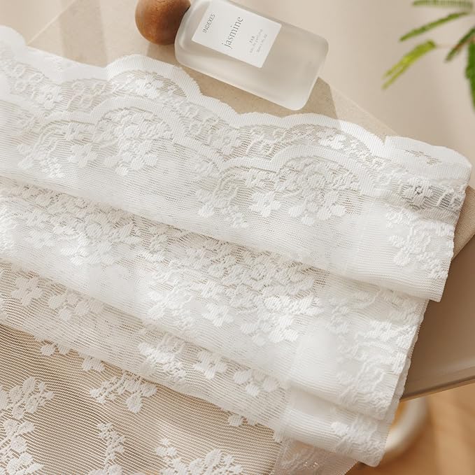 Anmao Vintage White Lace Curtains 63 Inches Long 2 Panels Set, Romantic Elegant - Image 7