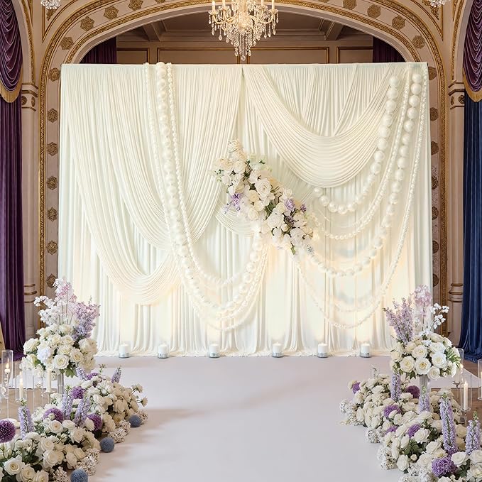 20ft x 10ft Wrinkle Free Ivory Backdrop Curtains - Image 3