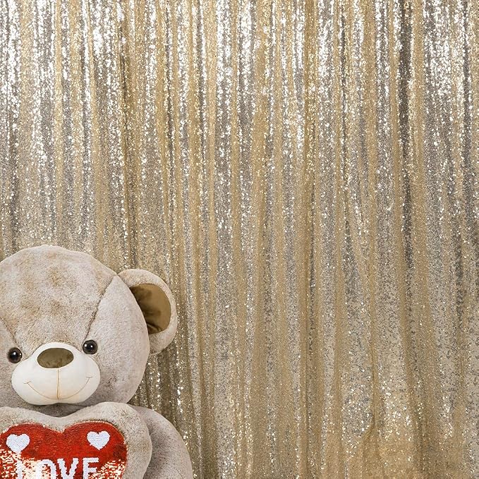 JYFLZQ Champagne Sequin Backdrop Curtains 8ft x 8ft 1 Panel Glitter Photo Booth by JYFLZQ