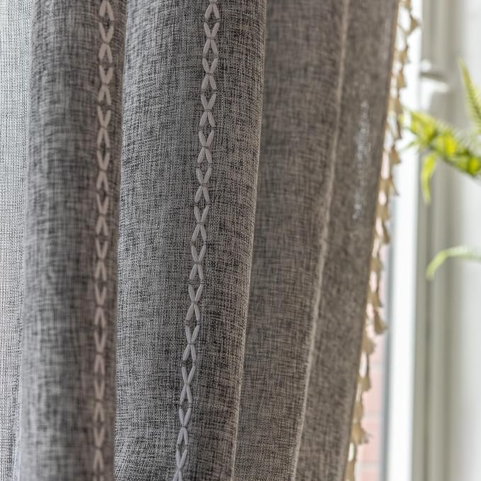 Sutuo Home Boho Curtains for Bedroom Dining Room Kitchen, Semi Blackout Linen - Image 2