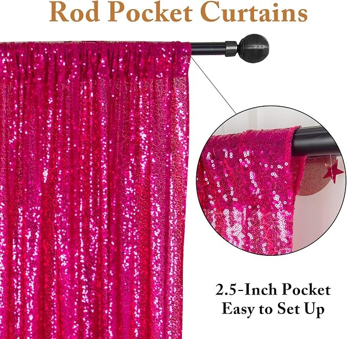 ShinyBeauty Sequin Curtains Panels Hot Pink Sequin Backdrops 4 Pieces Photo - Image 4