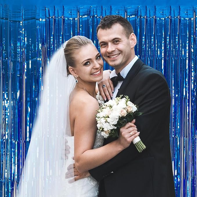 20 Pack Foil Curtain Backdrop Blue Metallic Tinsel Foil Fringe Curtains Photo - Image 8