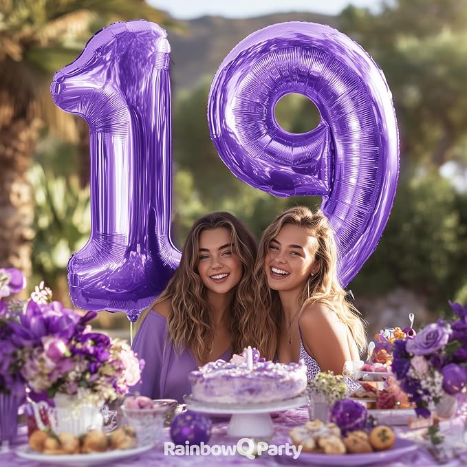 RainbowQ Purple 19 Balloon Number 40 Inch 0-40 Foil Large Balloons | Big Mylar - Image 3