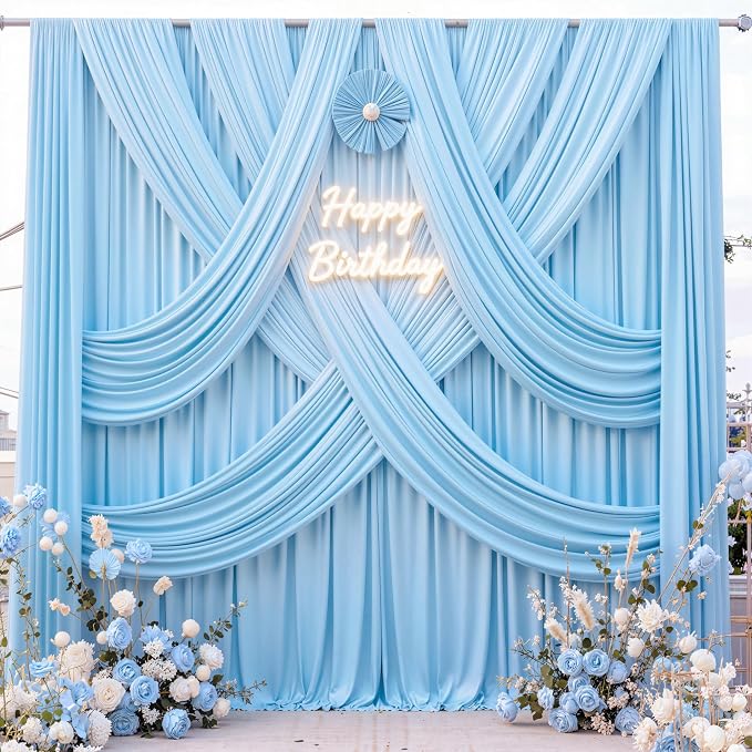 20 ft x 10 ft Wrinkle Free Baby Blue Backdrop Curtains - Image 3