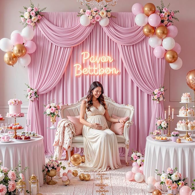 50 ft x 10 ft Wrinkle Free Pink Backdrop Curtain Panels, Polyester Photography - Image 9