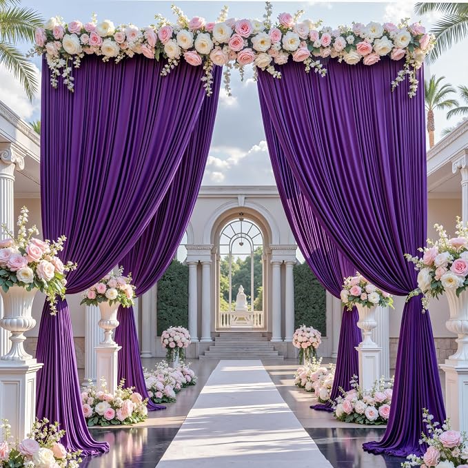 10×14 ft Purple Wrinkle Free Backdrop Curtain, Soft Silky Polyester Wedding - Image 5