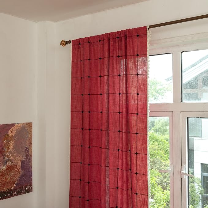 Sutuo Home Boho Curtains for Bedroom 96 Inch Length, Semi Blackout Checkered - Image 4