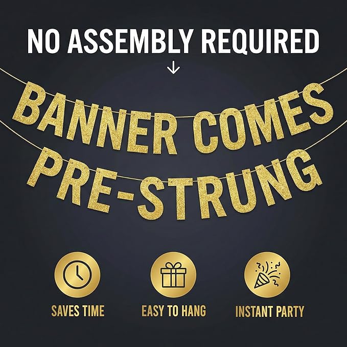 Pre-Strung Congratulations Party Gold Glitter Banner - Image 5
