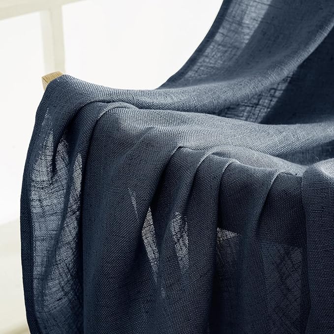 MIULEE Navy Blue Linen Curtains 52x63 Inch 2 Panels - Image 6