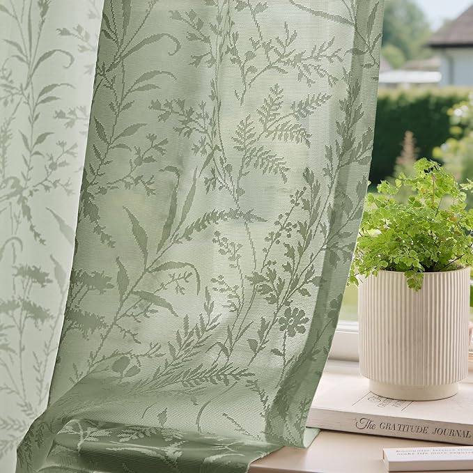 Anmao Sage Green Semi Sheer Light Filtering Curtains 84 Inches Long 2 Panels by Anmao