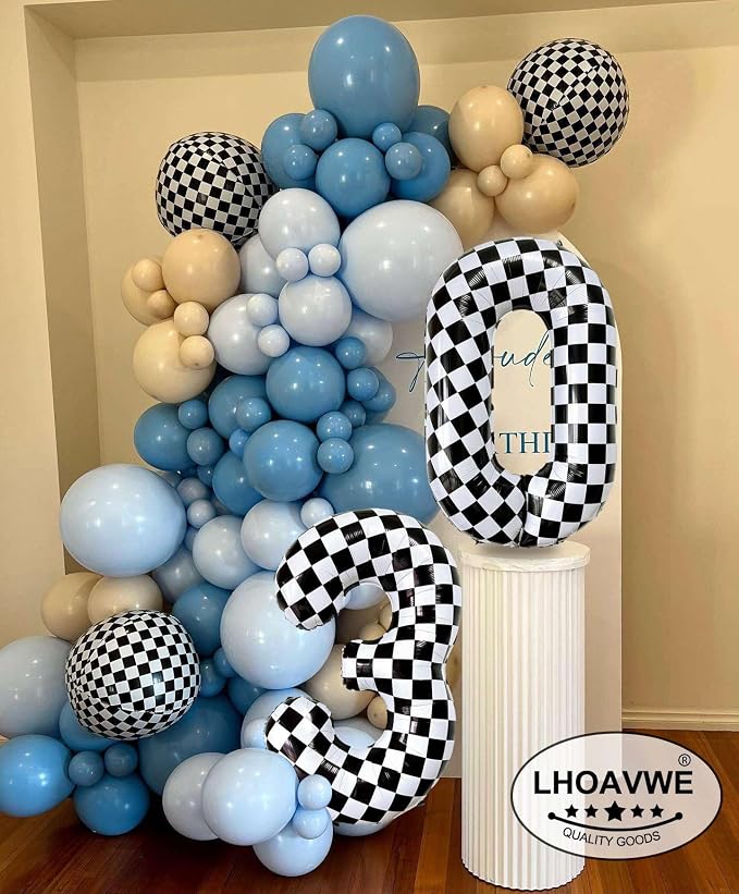 Checkered Number 3 Balloons 40 Inch Giant Race Car Checkered 3 Balloons - Image 4