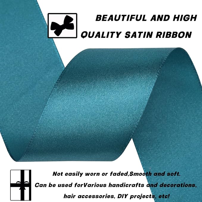 1-1/2 Inch 60 Yards Greenish Blue Solid Satin Ribbon - Image 3