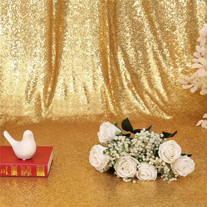 Eternal Beauty Gold Sequin Backdrop Curtains, 2 Panels 2x8FT | 3mm Sparkle - Image 8