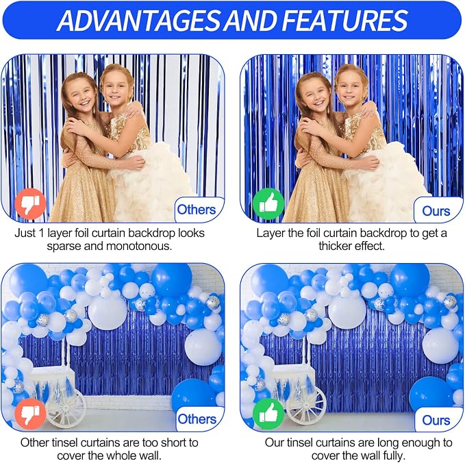 5 Pack 3.3 x 9.9 ft Dark Blue Fringe Backdrop Streamers Party Decorations | - Image 3