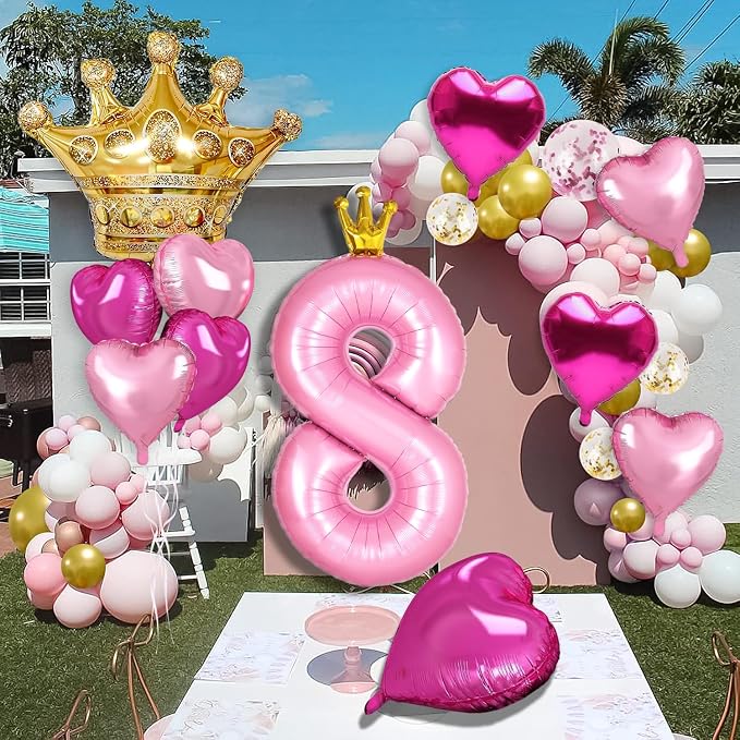Princess Peach Birthday Party Decorations, 40 inch Large Pink Crown 5 Balloon - Image 4