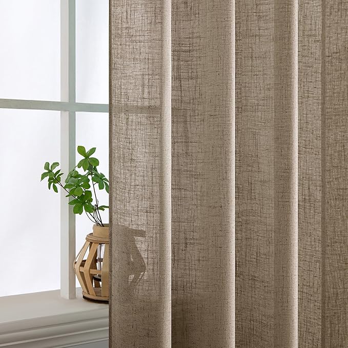 MIULEE Taupe Grey Linen Curtains 52x96 Inches Long 2 Panels - Image 5