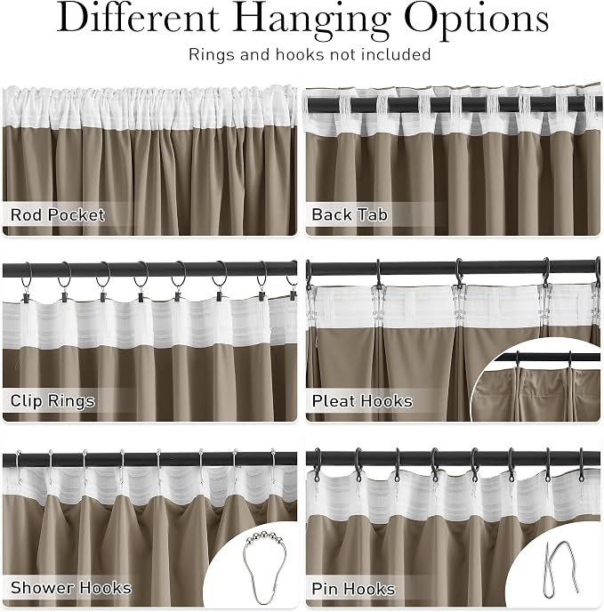 Back Tab Camel Beige Curtains 108 inches Long, Extra Wide Soft Velvet Thermal - Image 2
