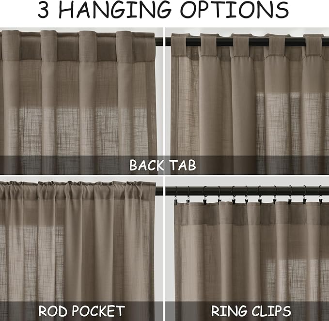 Dark Taupe Linen Curtains 80 Inches Length - Image 3