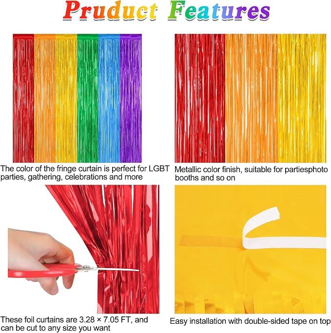ZATAYE 4 Pack Rainbow Kindergarten Foil Curtain Streamer Decorations | Rainbow - Image 4