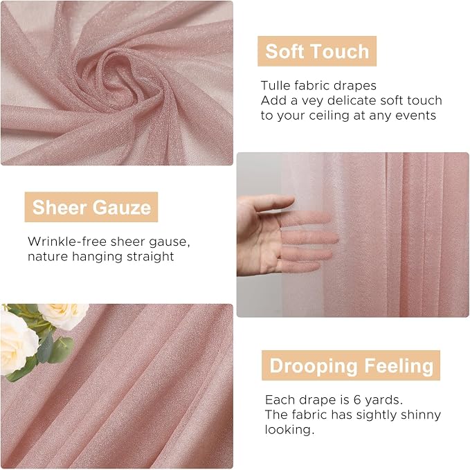 Wedding Arch Draping Fabric Backdrop Drapes 28.7"x 20FT, Dusty Rose | Sheer - Image 2