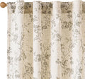 Grey Vintage Floral Linen Curtains Farmhouse 38W X 63L 2 Panels | Elisa Series by Lazzzy