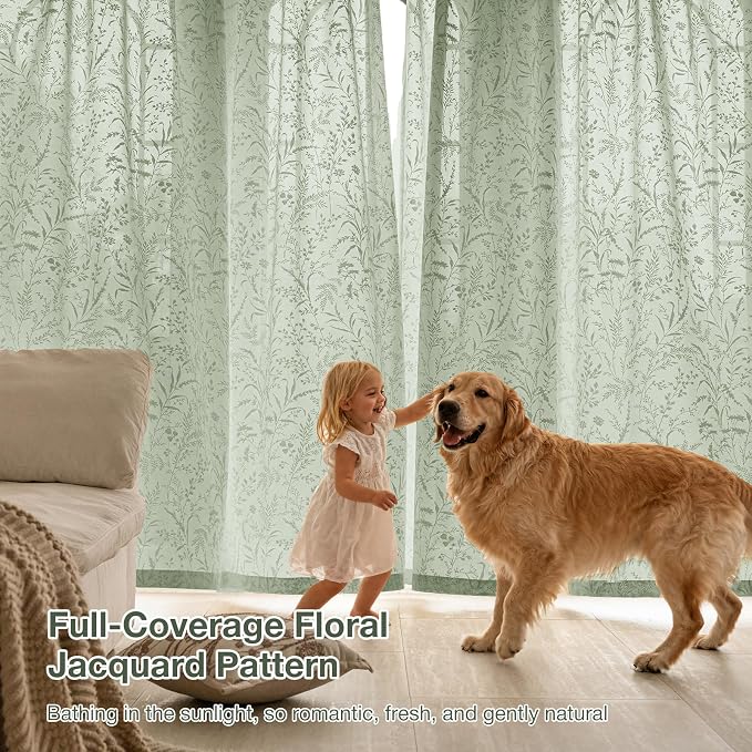 Anmao Sage Green Semi Sheer Light Filtering Curtains 90 Inches Long 2 Panels - Image 5