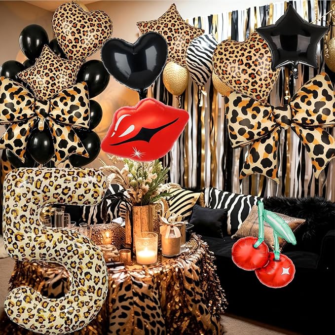 Leopard Print Bow Balloons Birthday Decorations 40Inch Cheetah Number 8 Foil - Image 6