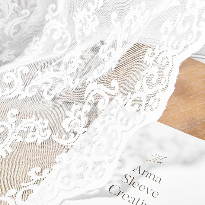 White Lace Curtains 45 Inch Length 2 Panels set Victorian Floral Sheer Curtains - Image 5