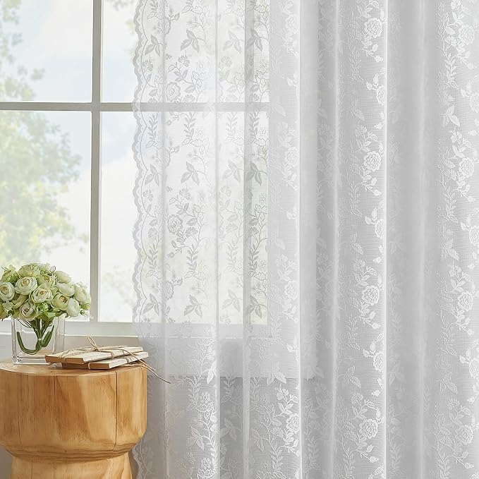FINECITY White Floral Lace Curtains - Image 5