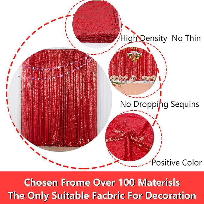 JYFLZQ Red Sequin Backdrop Curtains 2ft x 8ft 2 Panels Glitter Photo Booth - Image 5