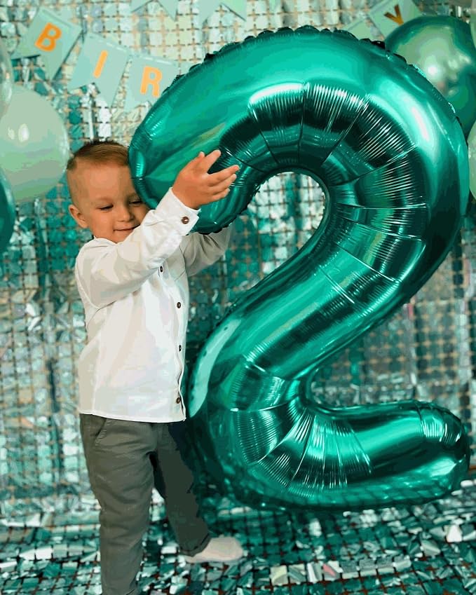 1 Balloon - Teal Birthday Number Balloons, 40 Inch Decorations Men Women | Teal - Image 2