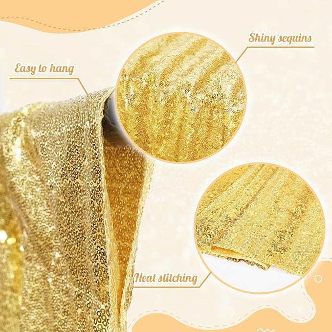 PartyDelight Gold Sequin Backdrop Curtains 5x10ft 2 Sparkly Panels | 4 Inch Rod - Image 2