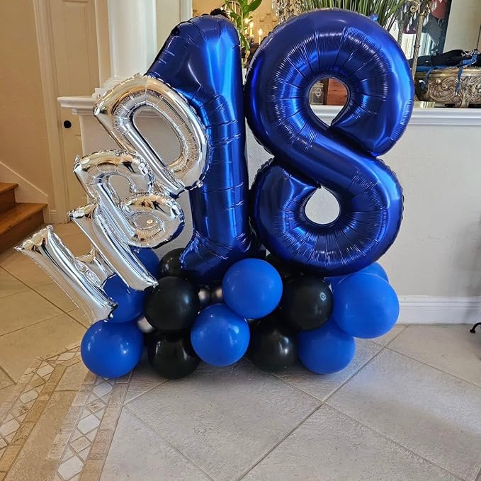 4 Balloon - Night Blue Birthday Number Balloons, 40 Inch Party Decorations | - Image 7