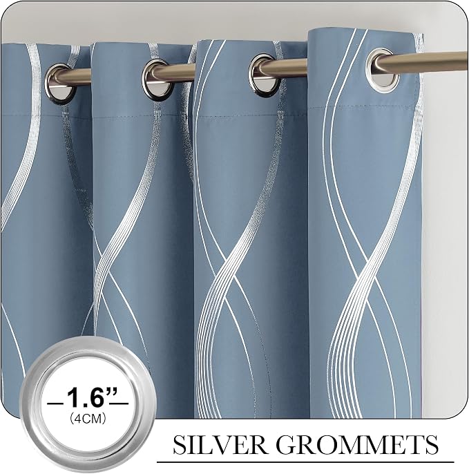 NICETOWN Dusty Blue Patterned Room Darkening Curtains 72" Long - Image 3