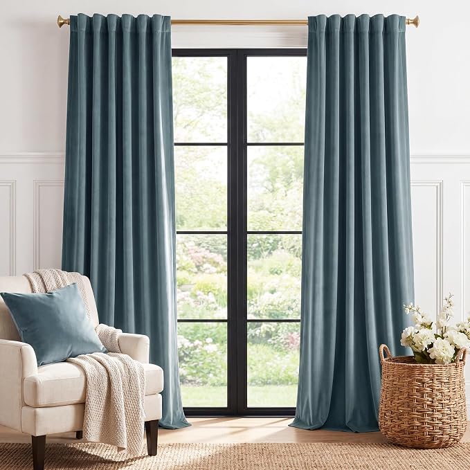 Dark Slate Velvet Curtains for Living Room, W52 x L84 inches, 300GSM Heavy Soft by StangH