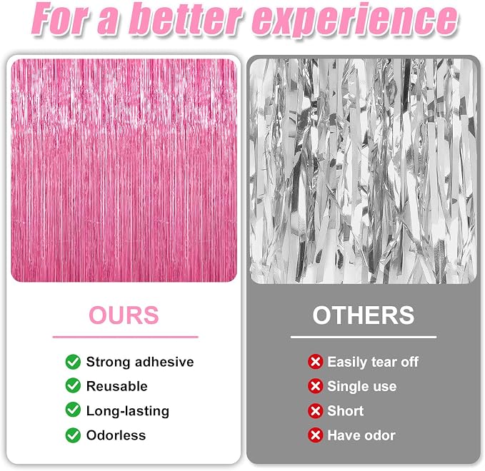 Crosize 2 Pack Pink Party Streamers Backdrop, 3.3 x 9.9 ft | Tinsel Foil Fringe - Image 3