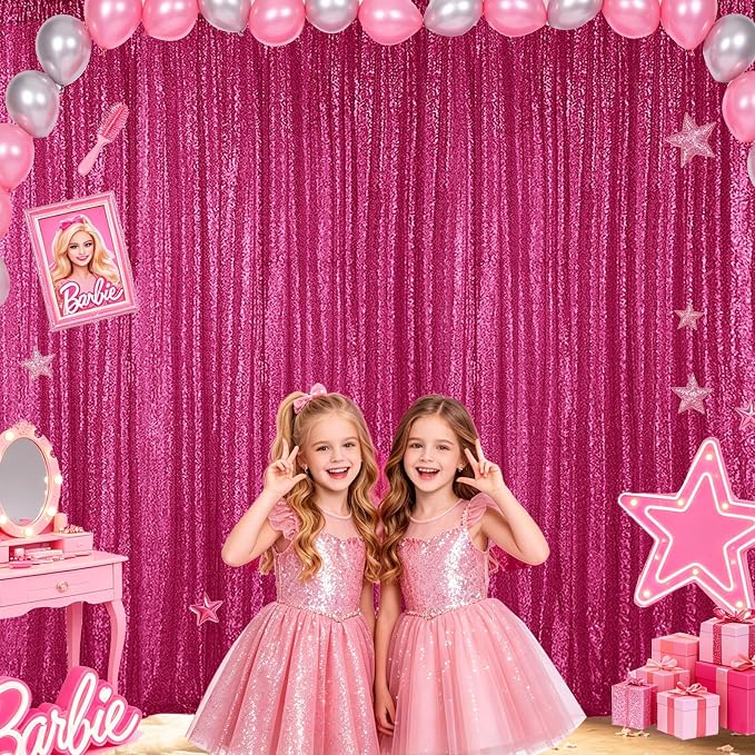 Hahuho Fuchsia Sequin Backdrop Curtain, Party Decoration（4 Panels, 2FT x 8FT - Image 4