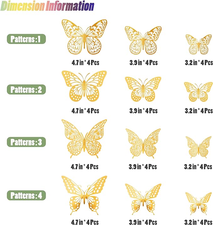 SAOROPEB 3D Butterfly Wall Decor 48 Pcs Gold Butterfly Birthday Decorations | 4 - Image 5
