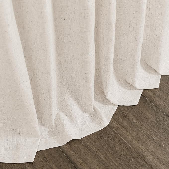 Beige Linen Curtains 96 Inches Long 2 Panels Set Back Tab Rod Pocket Semi Sheer - Image 6