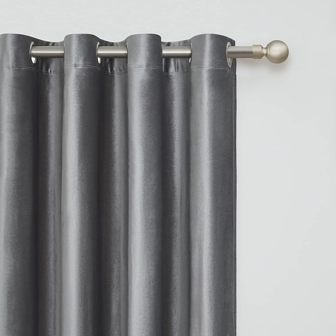 BULBUL Velvet Grey Blackout Curtains 90 inch Long - Image 2