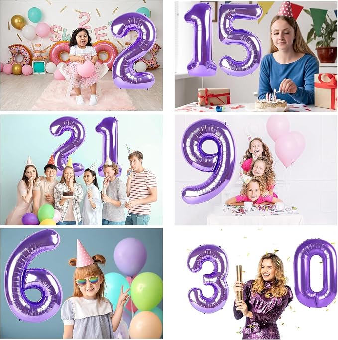 Purple Number Balloons, 40 Inch Purple Balloon 0.Birthday Decoration Children - Image 3