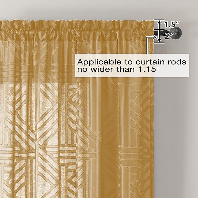 Simplebrand Sheer Gold Kitchen Curtains 24 Inch Length Tier Curtains 2 Panels - Image 5