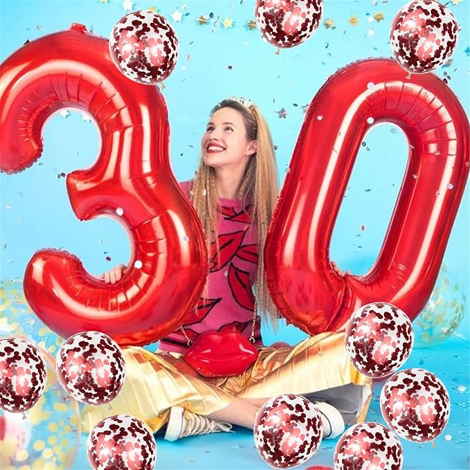 40th Birthday Balloons for Women, 40 Inch Giant Red Foil Number 40 Balloons - Image 7