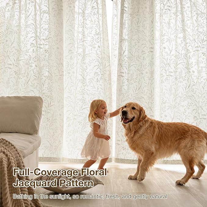 Anmao Beige Semi Sheer Light Filtering Curtains 102 Inches Long 2 Panels - Image 5