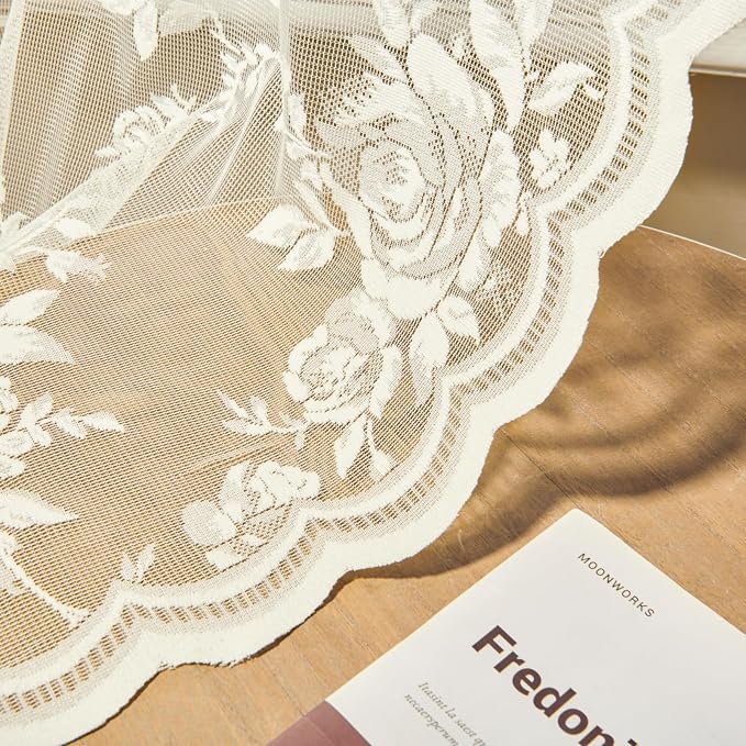 SEEKRIGHT Ivory Lace Curtains 63 Inch Length 2 Panels Victorian Floral Sheer - Image 6