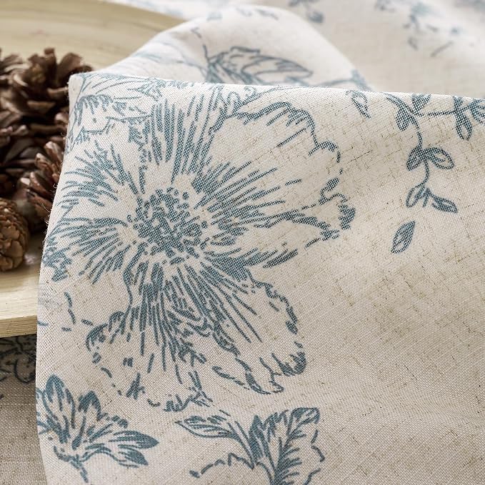 jinchan Blue Floral Linen Curtains Lined 84 Inch Vintage Back Tab 2 Panels | - Image 9