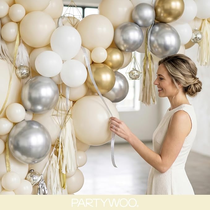 PartyWoo Beige Balloons 140pcs Cream Ivory Color 18 12 10 5 Inch | Balloons - Image 9