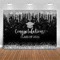 Mocsicka 10x7ft Class of 2026 Graduation Backdrop Black and Sliver Glitter 2026 by Mocsicka