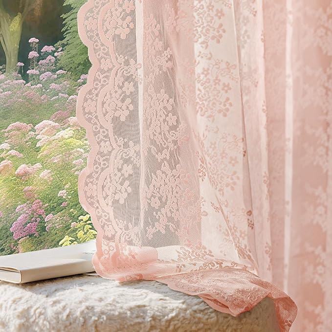 Anmao Vintage Lace Curtains 45 Inches Long 2 Panels Set, Romantic Elegant Light by Anmao